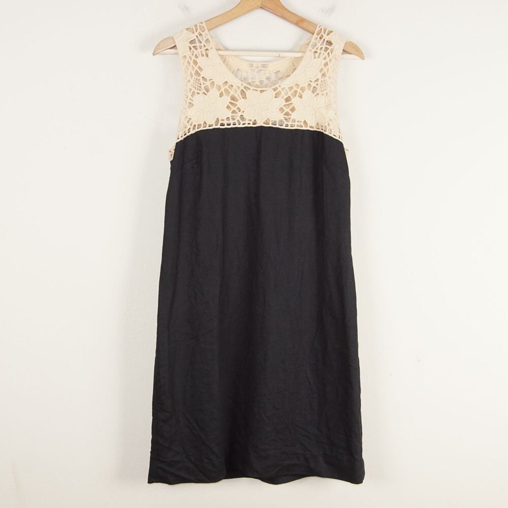 LOFT Ann Taylor Black Linen Contrast Lace Top Tank MIni Dress Womens Sz 10